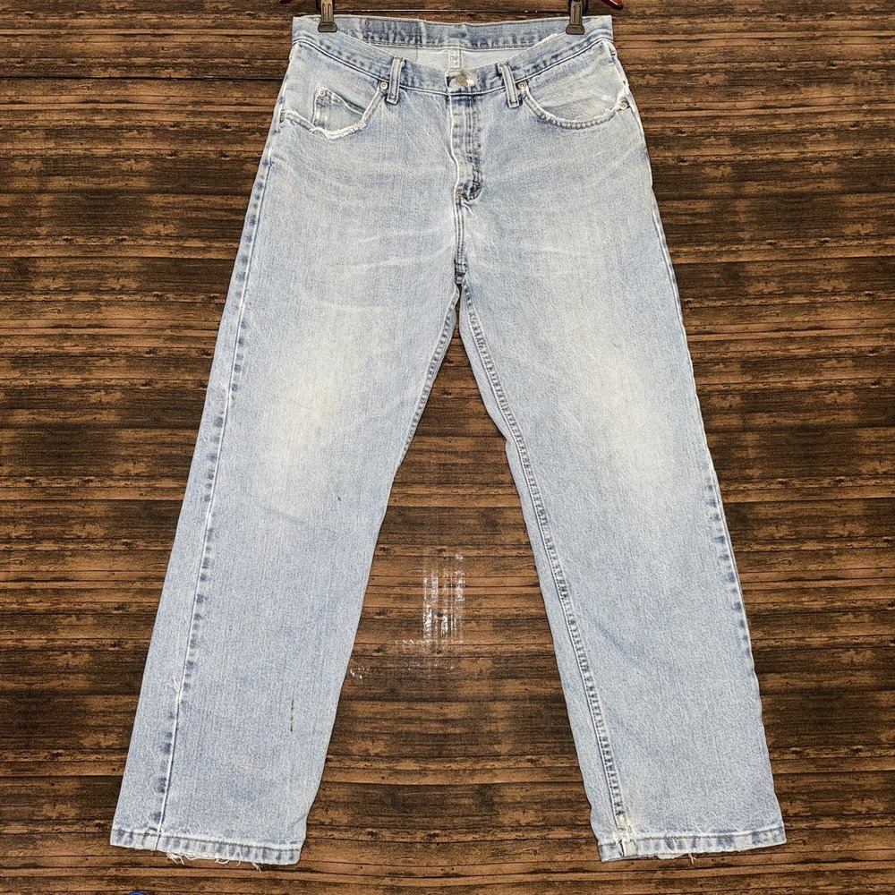 Wrangler Jeans Men 32x30 Blue Light Wash Straight Denim Workwear 97601VR